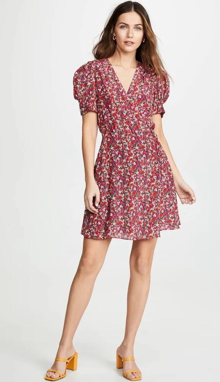 New Saloni Lea Red Poppy Field Floral Wrap Mini Silk Dress Size 8 medium